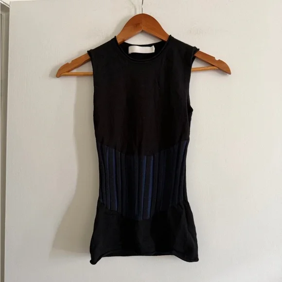 DION LEE Designer Blue/Black Two Tone Bone Corset Wool Blend Tank Top size 4 - Picture 6 of 12